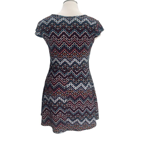 Tribal Chevron Mini Dress Cap Sleeve Fit And Flare Boho Festival Indie Y2K - Picture 8 of 10